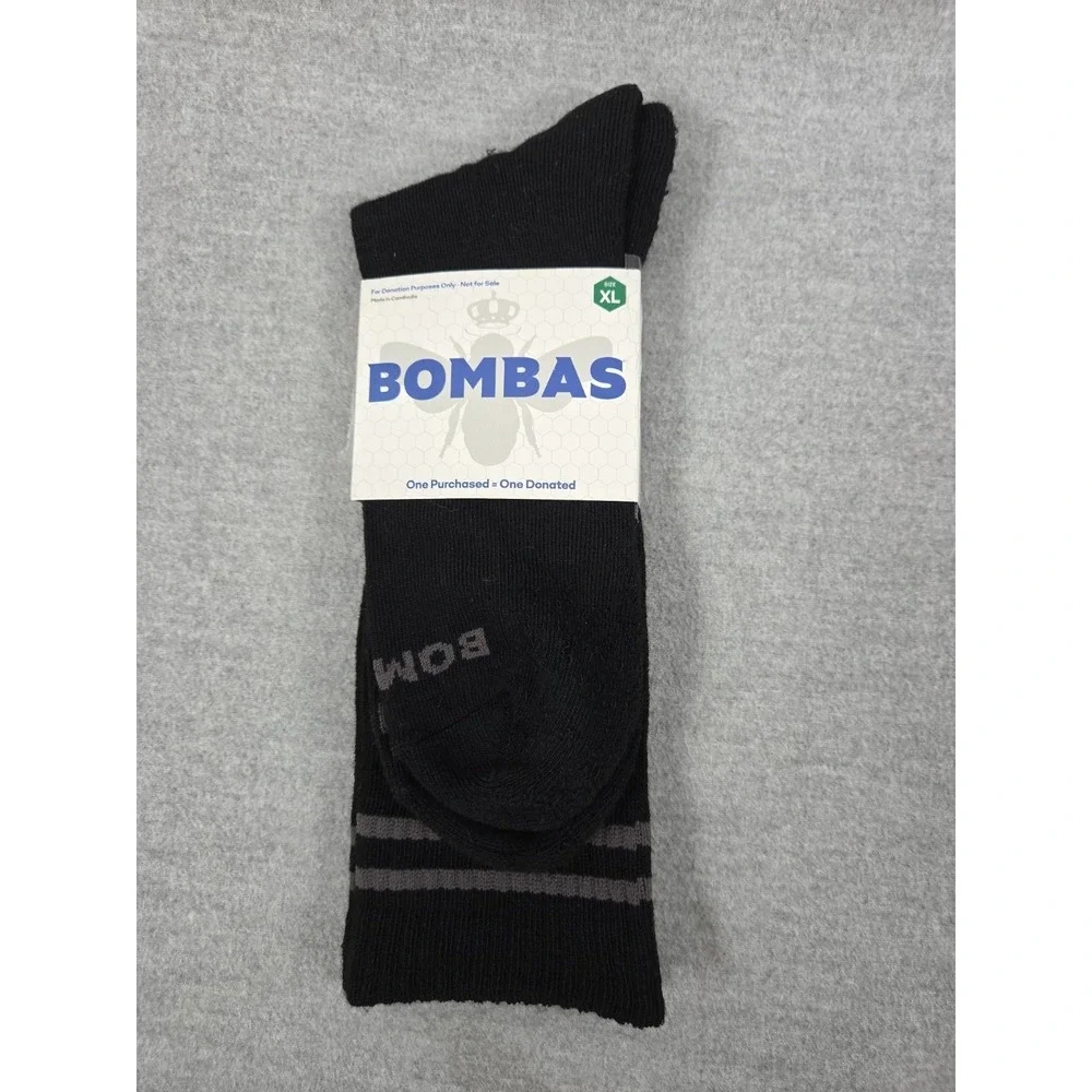 BOMBAS Black Crew Socks Honeycomb Poly Blend Unisex XL Cushioned Comfort NEW